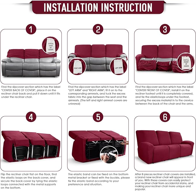 TAOCOCO Recliner Sofa Covers 8-Pieces Stretch Large Couch Covers - Image 6
