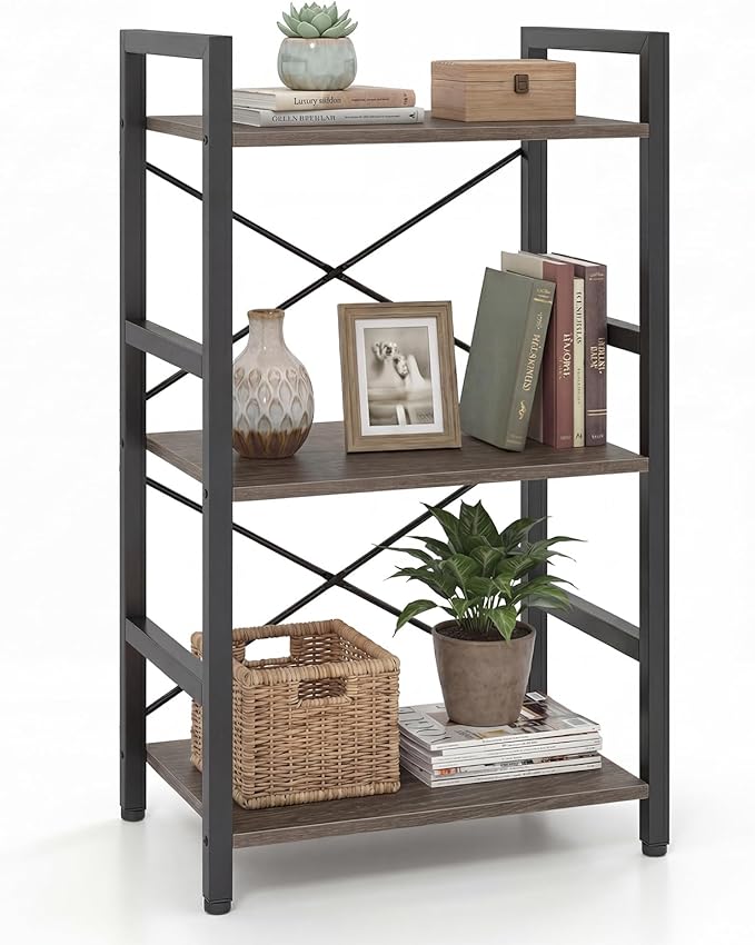 Tangkula 3-Tier Industrial Bookshelf, 16.5" Width Wooden Open Bookcase by TANGKULA