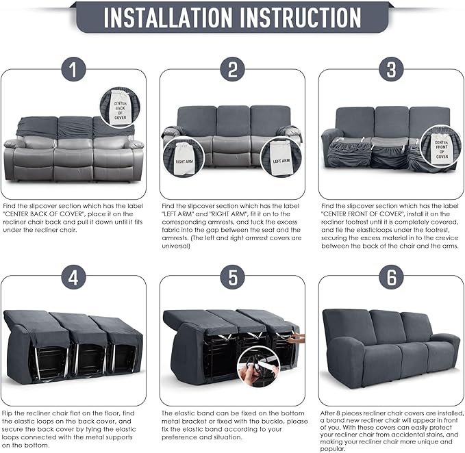 TAOCOCO Recliner Sofa Covers 8-Pieces Stretch Large Couch Covers - Image 6