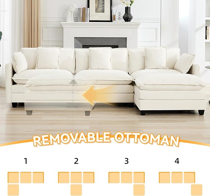 111'' Sectional Cloud Deep Seat Couch, Modern Comfy Chenille L Shaped Sectional - Image 6