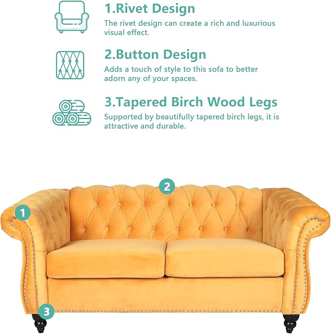 QHITTY 2 Piece Living Room Set, Sectional Chesterfield Sofa Chair Contemporary - Image 3