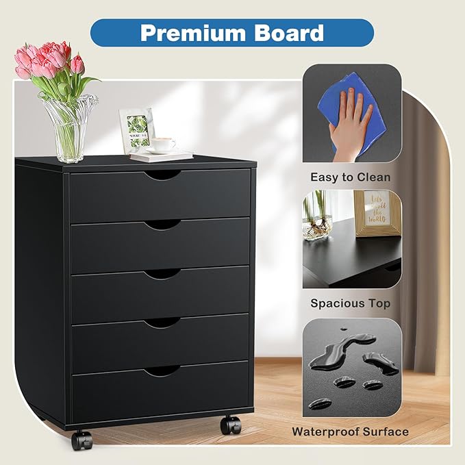 OLIXIS 5 Drawer Mobile File Cabinet Under Desk Storage Organization - Image 8