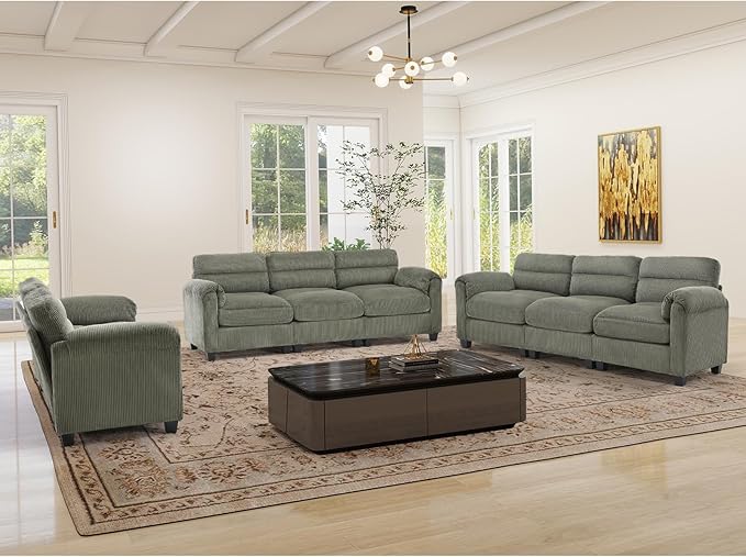 HAOMARKETS Corduroy Sofa Set, Upholstered Loveseat Man and 3-Seater Couch Set by HAOMARKETS