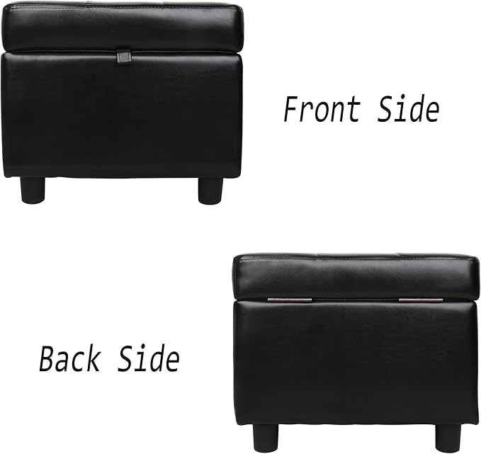 H&B Luxuries Tufted Leather Square Flip Top Storage Ottoman Cube Foot Rest - Image 9