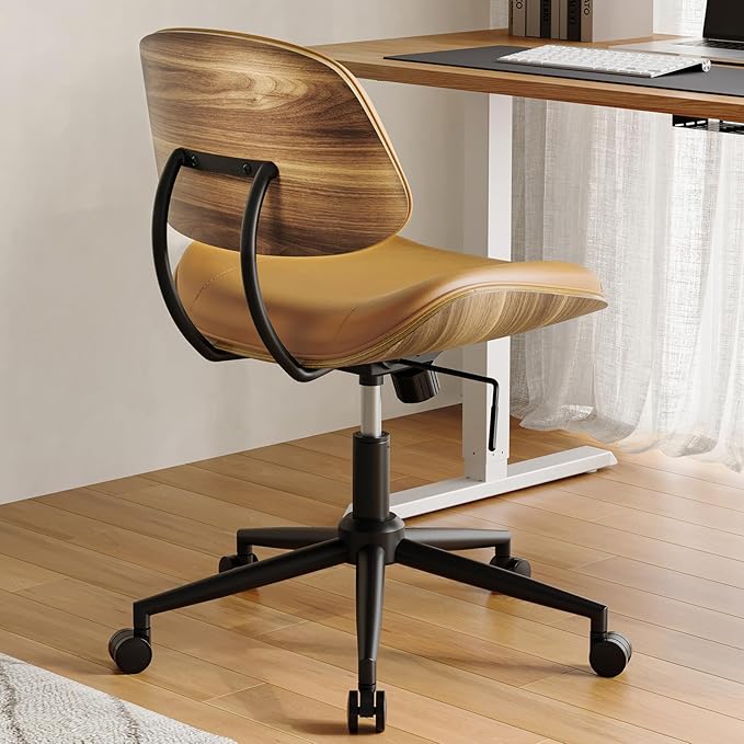 Armless Office Chair with Wheels, PU Leather Adjustable Height Desk Chair - Image 2