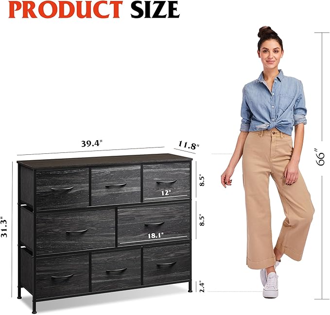 WLIVE 8 Drawer Dresser for Bedroom, Fabric Black Dresser - Image 3