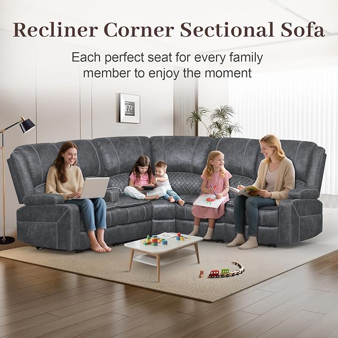 Yolsali Manual Reclining Sectional Sofa Set, 5 Seats Soft Dutch Velvet Recliner - Image 3