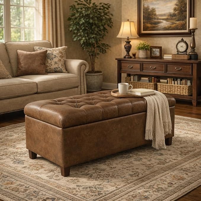 Homepop Home Decor | Button Tufted Storage Bench | Ottoman Bench - Image 2