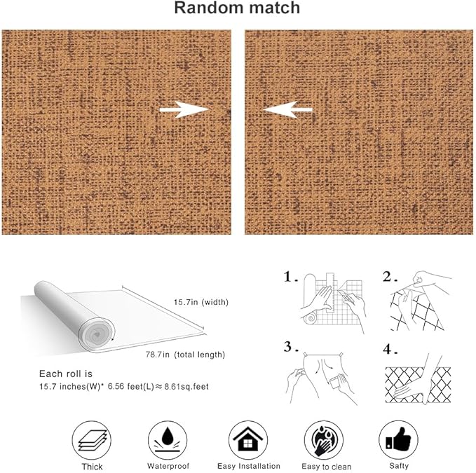 Brown Grasscloth Wallpaper Peel and Stick Contact Paper Textured Removable - Image 5