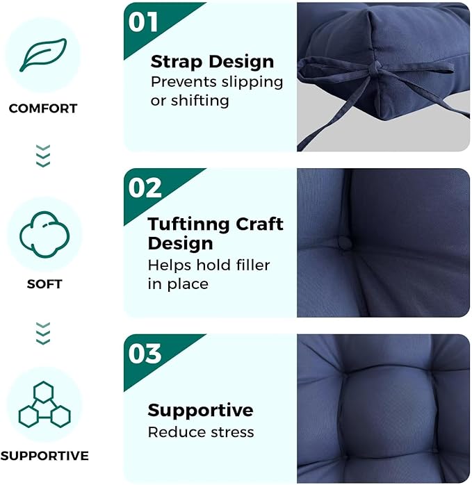 Set of 2 Patio Seat Cushions Square Wicker Seat Pads Waterproof Rocking Chair - Image 5
