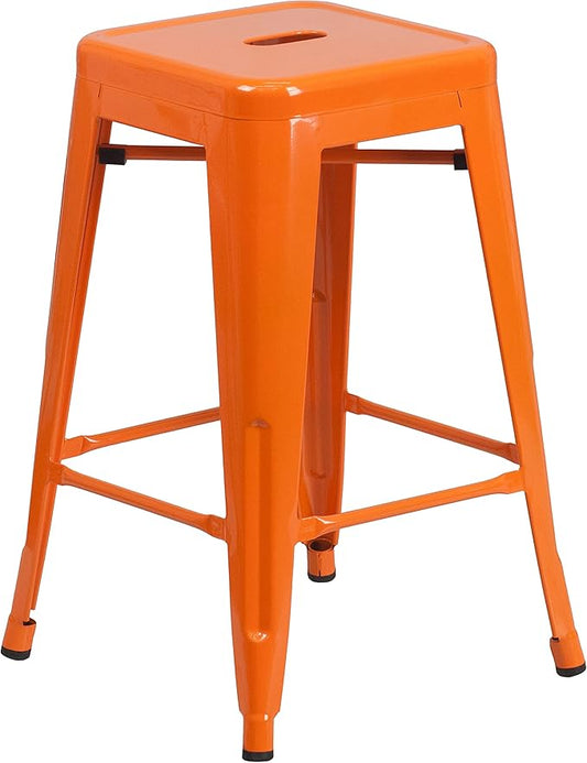 Flash Furniture Kai Commercial Grade 24" High Backless Orange Metal by FlashFurniture