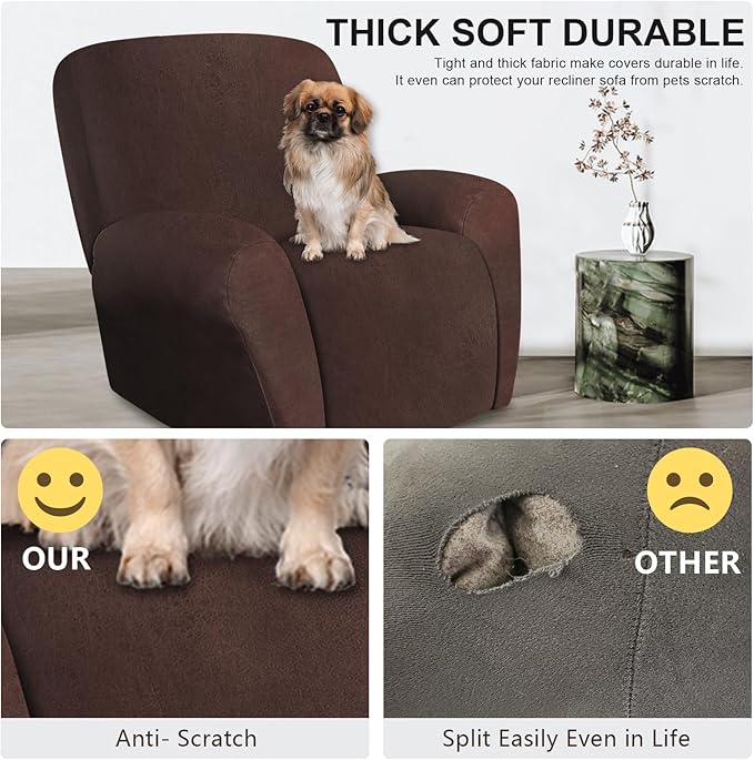 ANARACHON Leather Look Recliner Chair Covers, 4 Pieces Recliner Covers Non Slip - Image 6