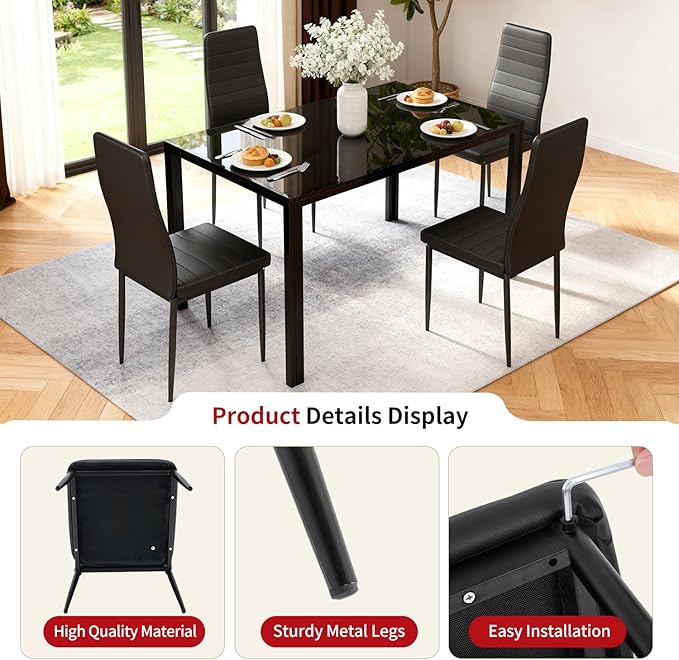 FDW | Dining Chairs Set of 4 | Black | Kitchen Chairs 4 Upholstered Chairs and - Image 4