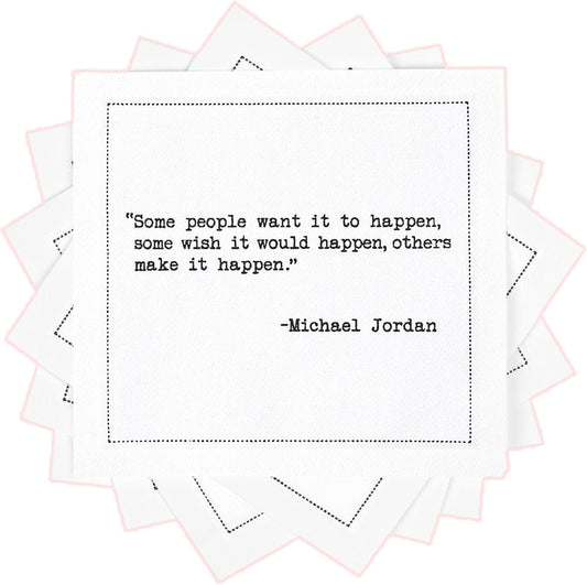 Five Star Napkins White Cocktail Napkins – 50 Luxury Cotton Disposable Cocktail Party Napkins with Quotes – 4.5" x 4.5" for Home Bars, Game Nights, Beverages, Birthdays, Weddings & Holidays