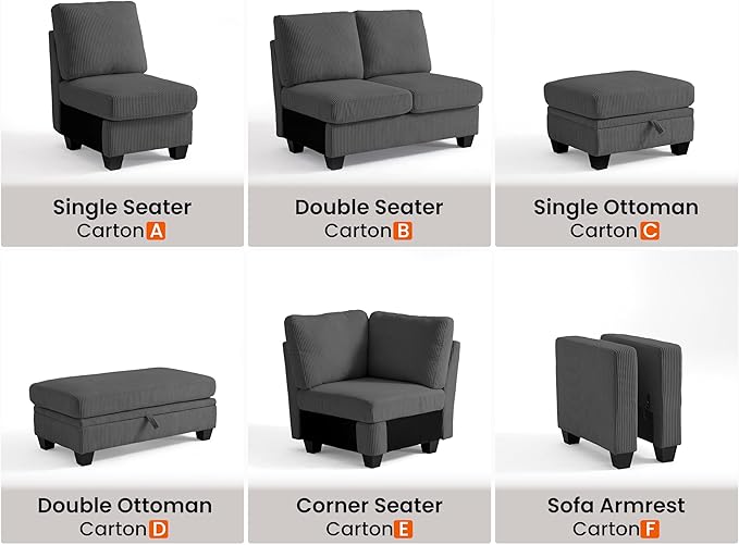 CHIC HOUSE Middle Module for Modular Couch, Corduroy Customizable Chaise - Image 3