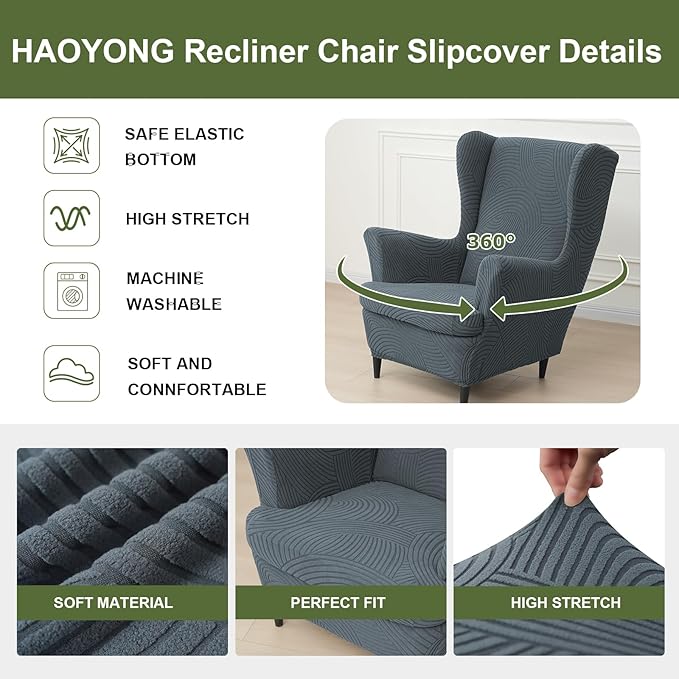 HAOYONG Wing Chair Slipcovers Printed Wingback Chair Covers 2 Pieces Wingback - Image 4