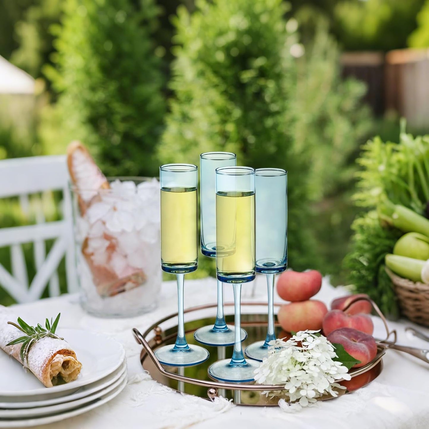 24 Pieces Blue Champagne Flutes 6 OZ Straight Sided Wine Glasses Champagne Long Stem Drinking Colored Glasses,Set of 24 Hand Blown Champagne Flutes Goblets for Wedding Cocktail Cups,Cava, Prosecco