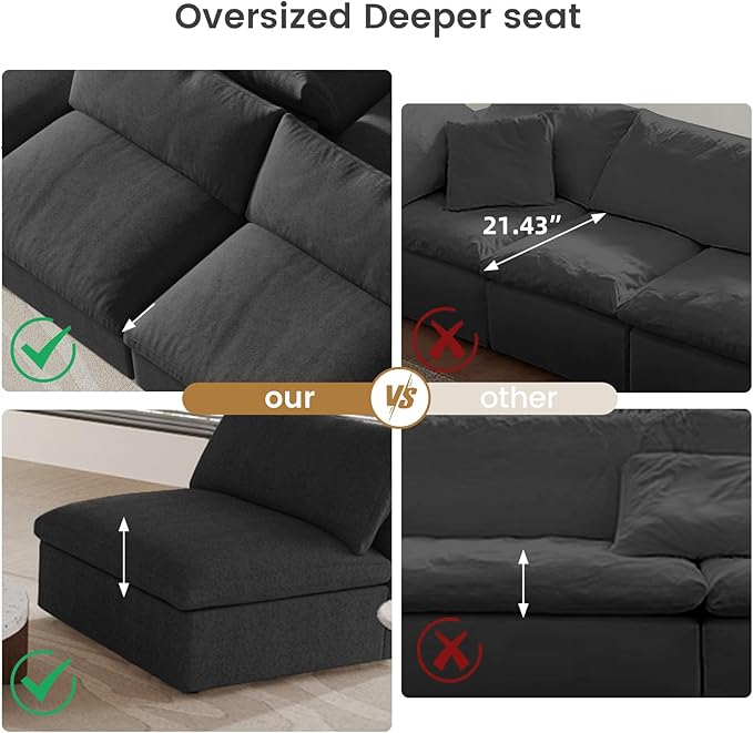 Cloud Couch Modular Sectional Sofa, 160.6" L Shaped Convertible Sectional Sofas - Image 6