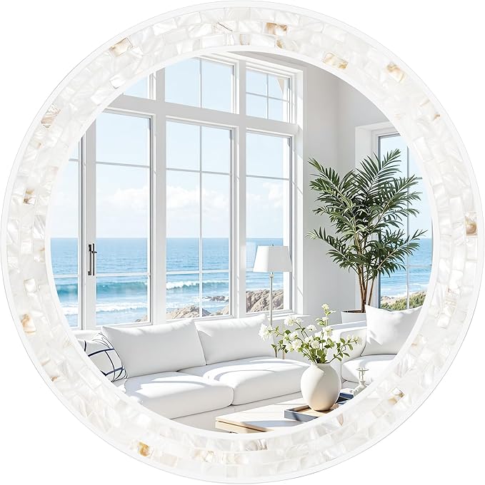 Tanmicoshomy Round Wall Mirror 30 Inch, Natural Shell Framed Circle Mirrors by Tanmicoshomy