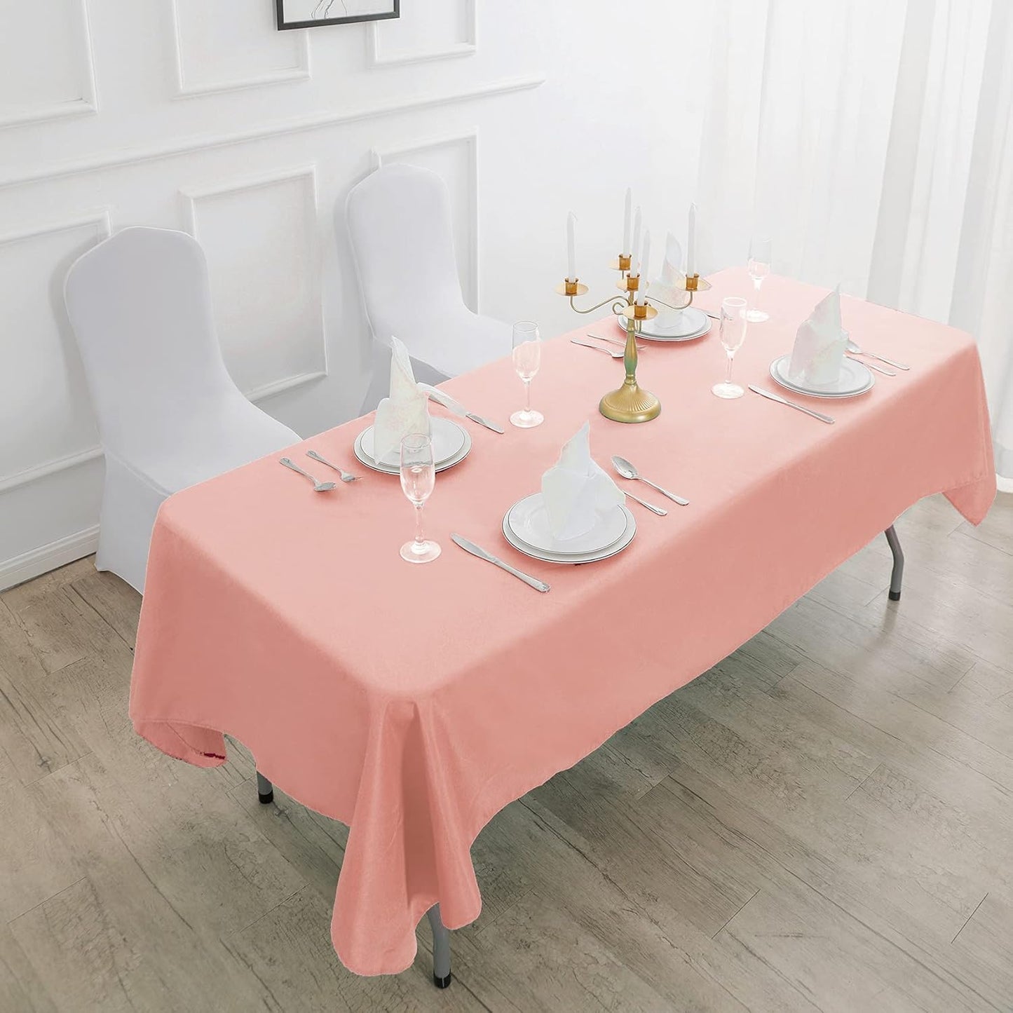 Rectangle Tablecloth 90x156 inch Washable Polyester Fabric Table Cloth for Wedding Party Dining Banquet Decoration（90x156, Dusty Pink）