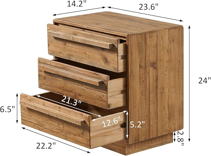 HOKYHOKY Set of 2 Reclaimed Solid Wood Nightstand-24 Inches Large End Table - Image 3
