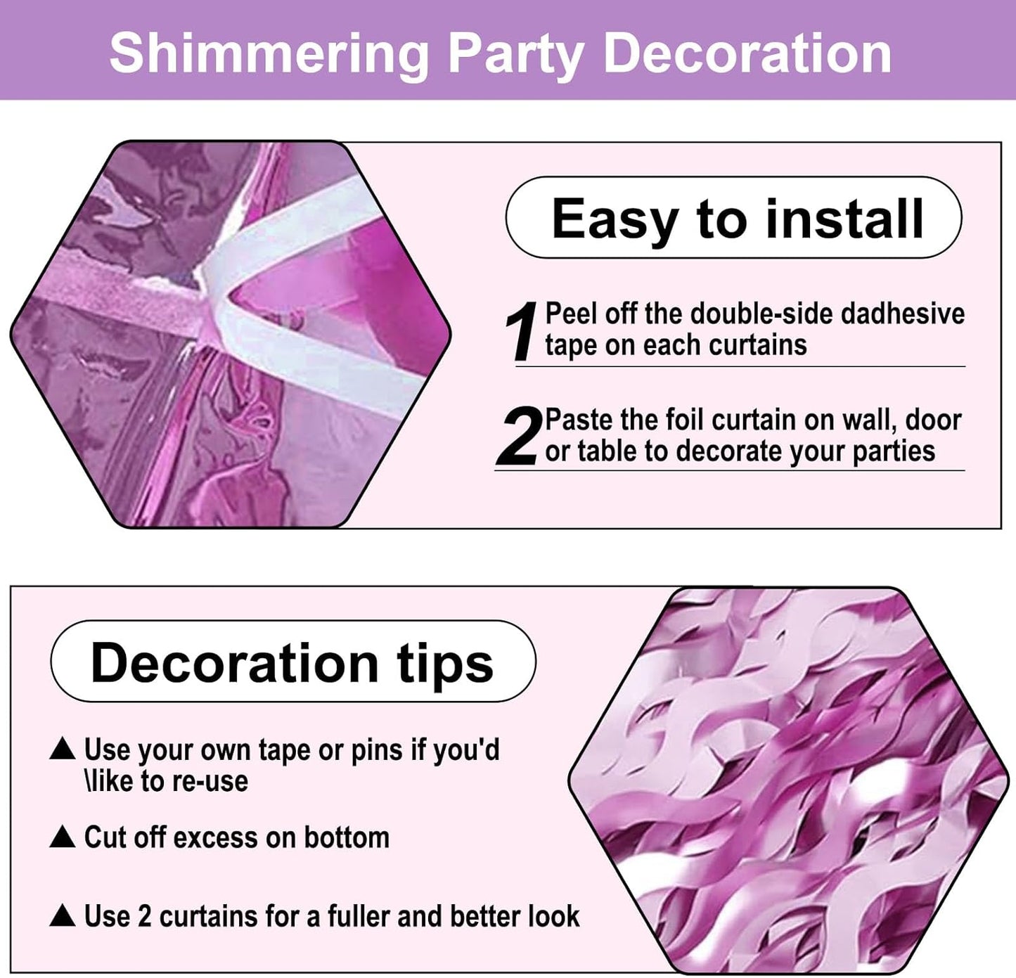 4 Pack Light Purple Wave Foil Fringe Curtain Backdrop, 3.28Ft x 8.2Ft Metallic Tinsel Foil Fringe Streamer Curtains for Photo Booth, Mother's Day, Easter, Birthday, Wedding Party Decoration