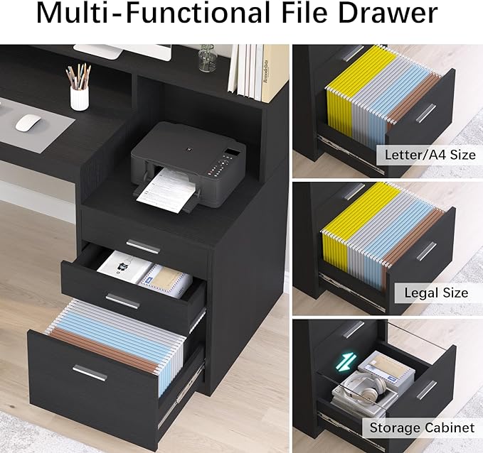 YOMILUVE Computer Desk with 3 Drawer & Storage Shelves, Home Office Desk with - Image 5