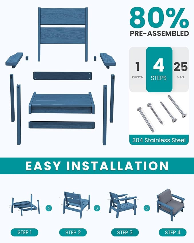 SERWALL HDPE Outdoor Furniture Set, 7 Piece All Weather Wood-Like Outdoor Sofa - Image 7