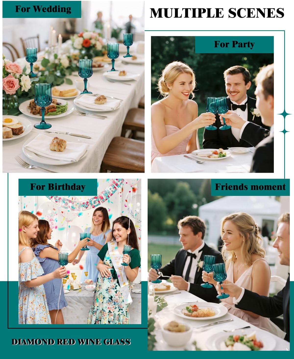 Ciaell 24PCS Green Plastic Wine Glasses - 7 Oz Plastic Goblets for Party - Green Vintage Drinking Glasses - Disposable Water Goblets Set for Wedding, Bar, Wine, Beer, Juice, Cocktail, Christmas