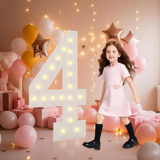 LOBOOM 4FT Light Up Numbers, Marquee Numbers 4 Feet Tall Giant Number 4 Mosaic Big Number Sign for 4th 40th Birthday Party Backdrop Anniversary Decorations, Pre-Cut Large Frame