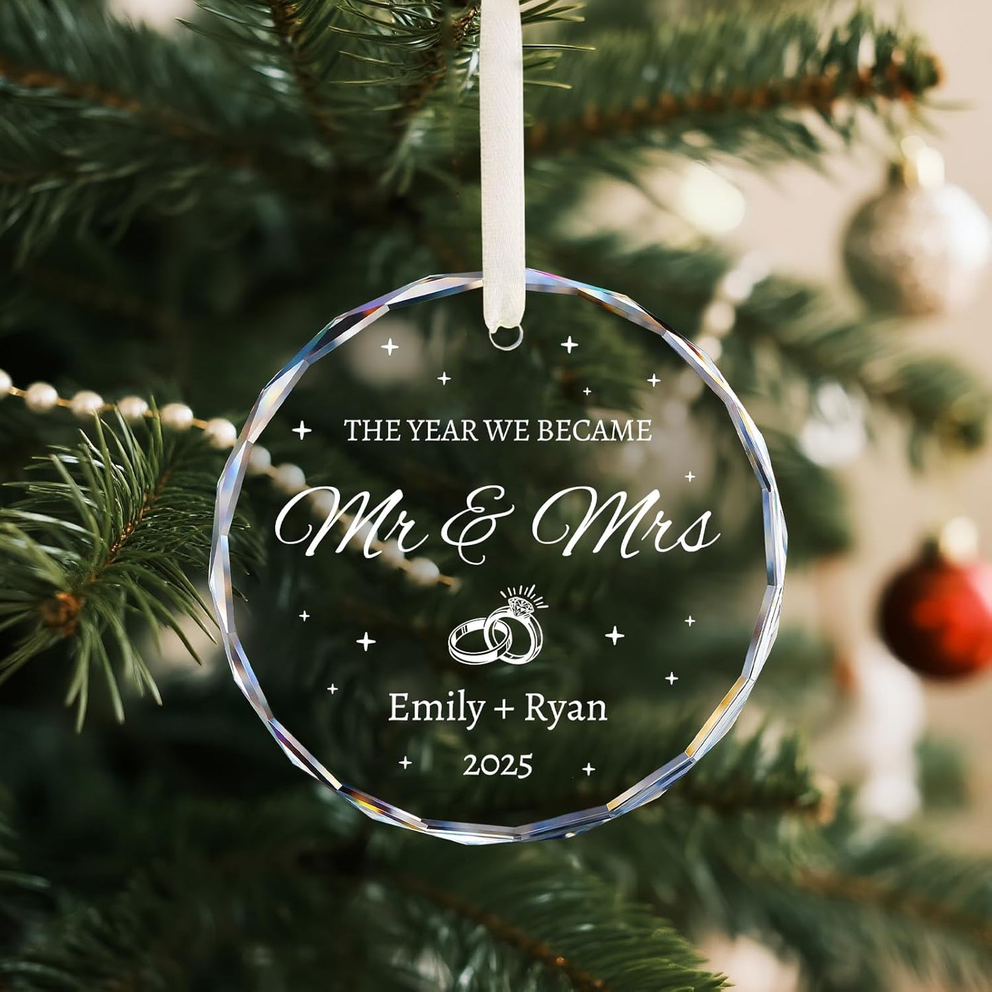 Personalized Wedding Gifts - Mr and Mrs Ornament 2025 - Bridal Shower Gifts for Bride, Newlywed, Couple, Just Married, Her - First Christmas Married Ornament 2025