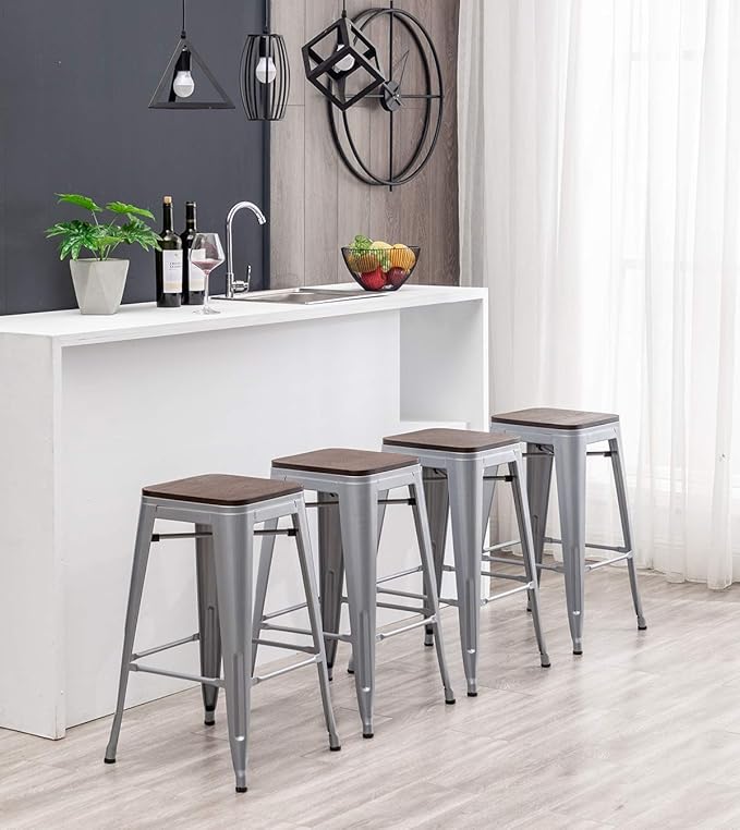 HAOBO Home 26" Backless Metal Counter Stool Height Bar Stools, Barstools - Image 7