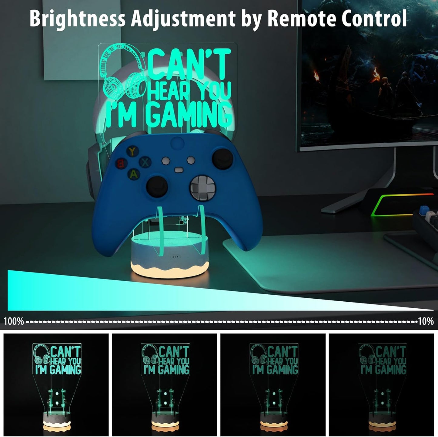 Light Up Headset and Controller Stand, 16 Colors 3D LED Lights Gamepad Headphone Holder with Remote Control, Game Controller Hanger for All Universal Gaming PC Accessories