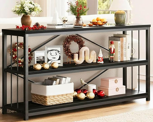 LVB Black Entryway Table, Modern Extra Long Sofa Console Table, Metal Wood by LVB