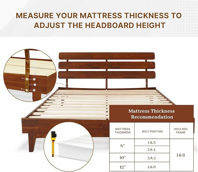 Bme Caden King Size Bed Frame and Adjustable Headboard, 15 Inch Mid Century - Image 6