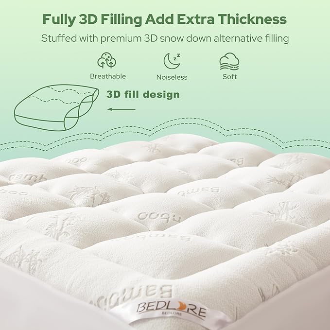 BEDLORE King Mattress Topper Viscose Derived from Bamboo, Thick Pillow Top - Image 5