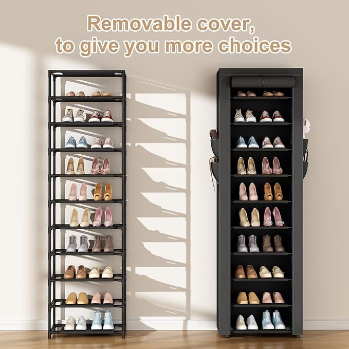 ROJASOP Shoe Rack with Covers 10 Tier Large Shoe Organizer Tall Shoe Closet - Image 5