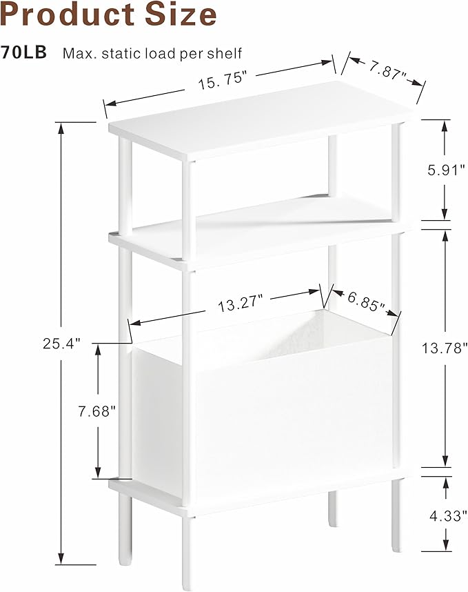 Narrow Side Table with Fabric Basket, End Table - Image 3