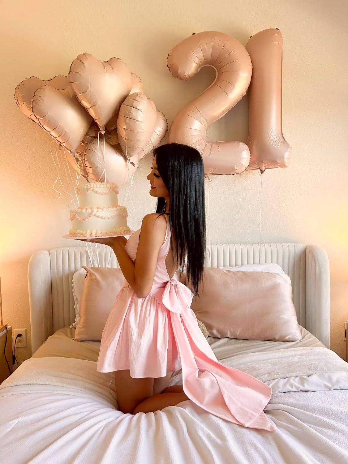 40 Inch Light Brown Large Number 4 Birthday Balloon, Giant Number Four 14 24 34 40 44 Balloons, Light Brown Foil Mylar Big Balloons for Anniversary Graduation Supplies Decorations