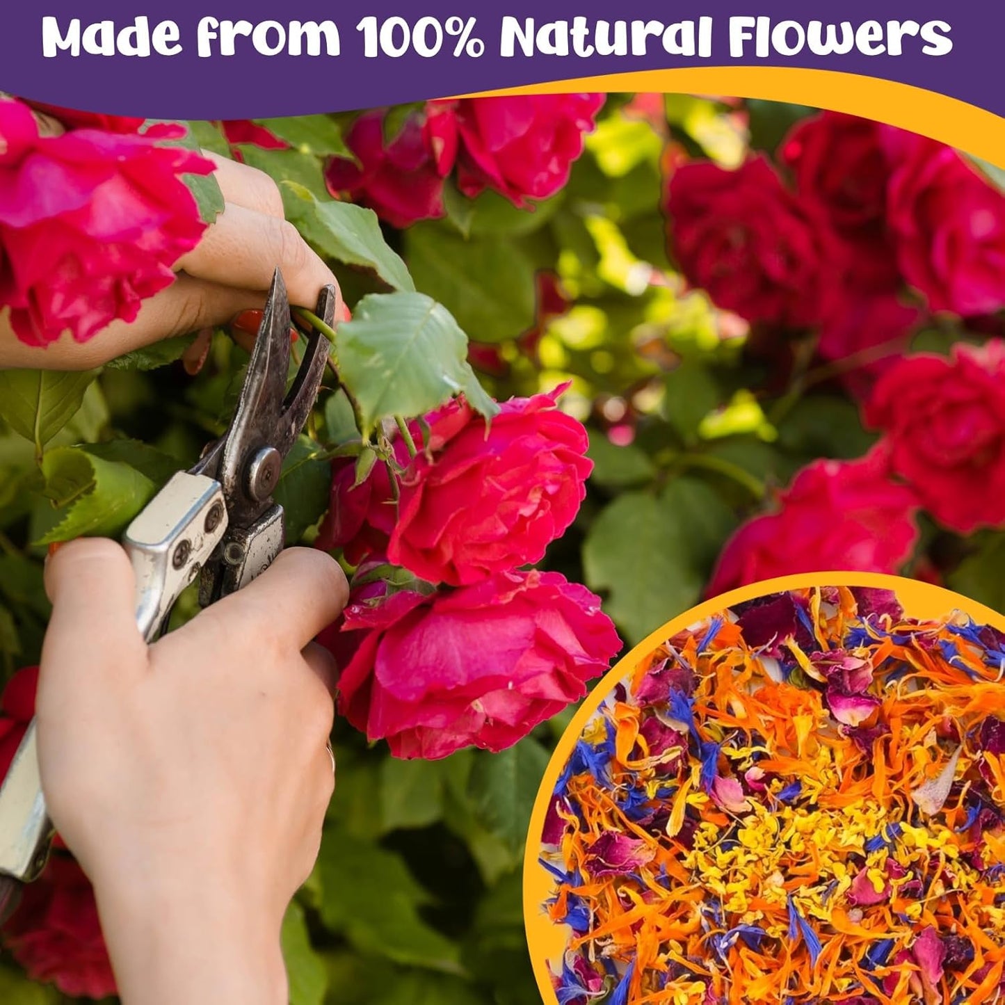 4 Kinds Natural Dried Edilble Flowers Petal Blend (3.5 Ounce), Edible Flowers for Cocktail, Cake Decoration, Soap Making, Ice cream. Include Rose Petals, Cornflower, Osmanthus, and Calendula