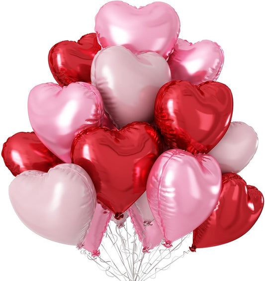Pastel Pink Red Heart Balloons,12Pcs 18 Inch Baby Pink Foil Love Heart Shaped Balloons for Women Girl Valentines Day Birthday Wedding Engagement Anniversary Party Graduation Baby Shower Decorations