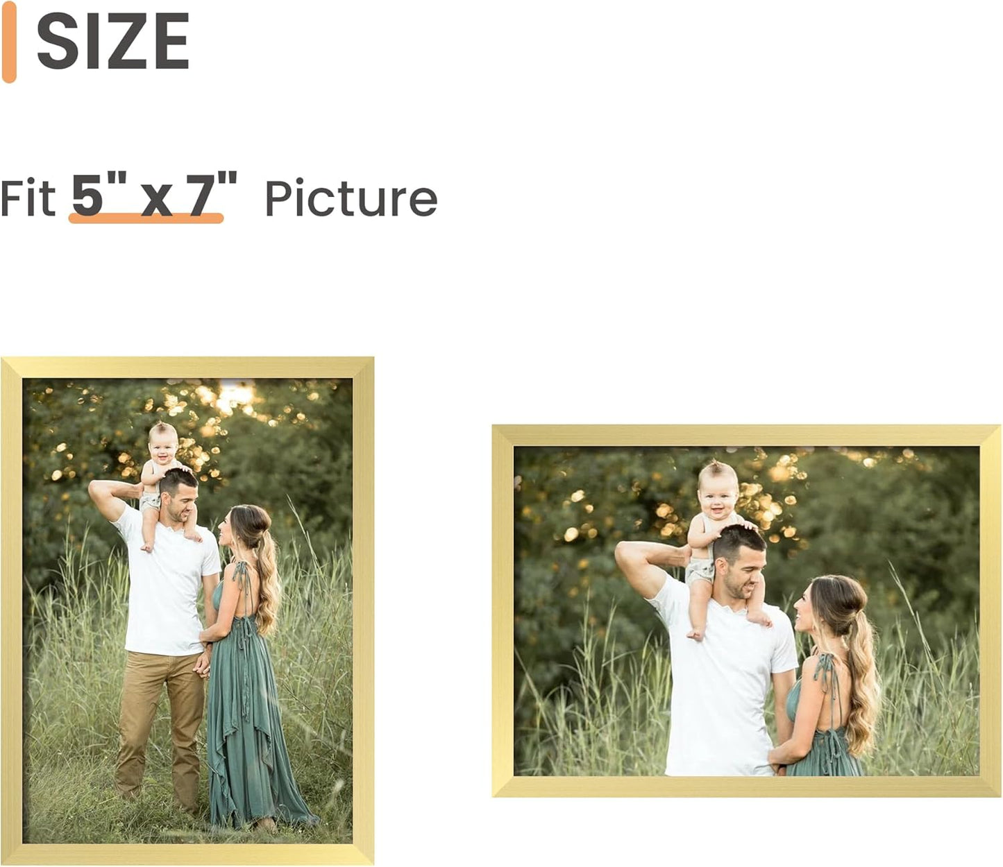 upsimples 5x7 Picture Frame Set of 3, Made of High Definition Glass for 5 x 7 Gold Frames, Wall and Tabletop Display Thin Border Photo Frame for Home Décor