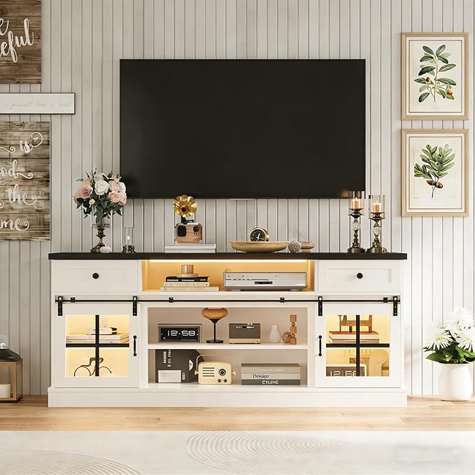 Garvee Farmhouse TV Stand for 80" TVs, Media Console Table by Garvee