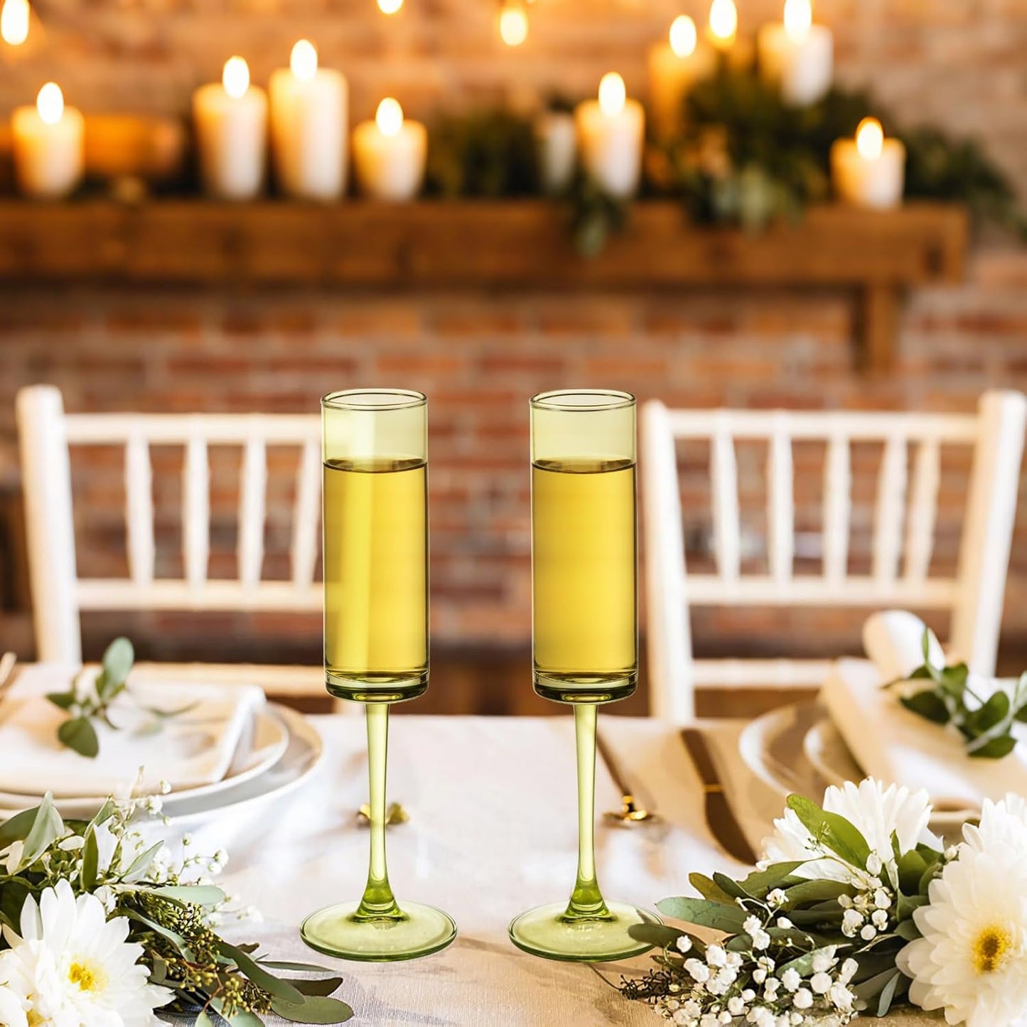 24 Pieces Green Champagne Flutes 6 OZ Straight Sided Wine Glasses Champagne Long Stem Drinking Colored Glasses,Set of 24 Hand Blown Champagne Flutes Goblets for Wedding Cocktail Cups,Cava, Prosecco