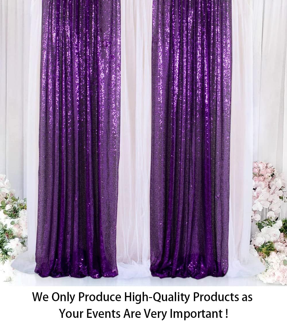 ShinyBeauty Sequin Curtains 2 Panels Purple 2FTx8FT Sequin Photo Backdrop Royal Purple Sequin Backdrop Curtain Pack of 2 Shimmer Fabric Backdrop Party Photographic Studio Photo Backgrounds
