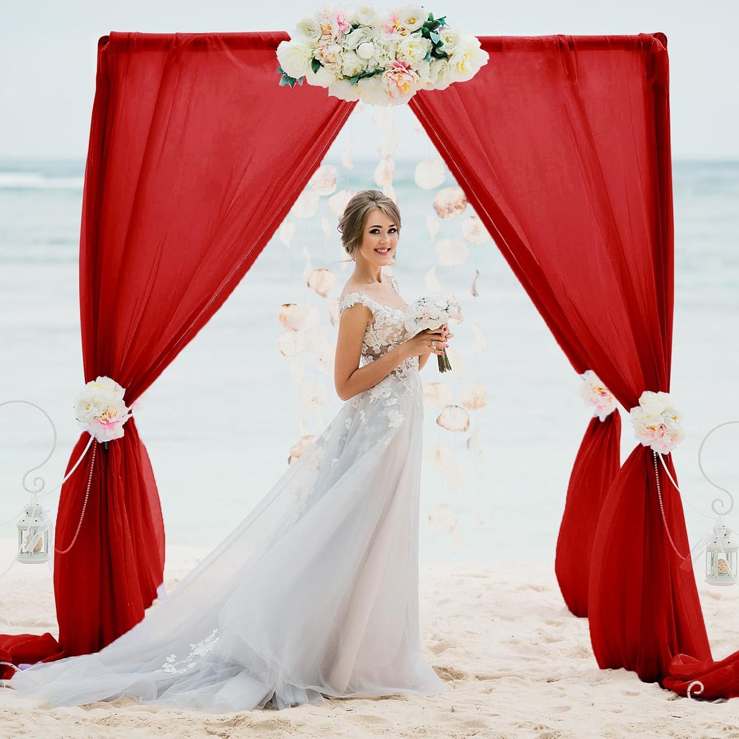 VOK Red Wedding Arch Draping Fabric Chiffon Fabric, 29in x 18Ft Sheer Chiffon Outdoor Curtain for Wedding Ceremony Birthday Party Decoration (Red,1 Panel)