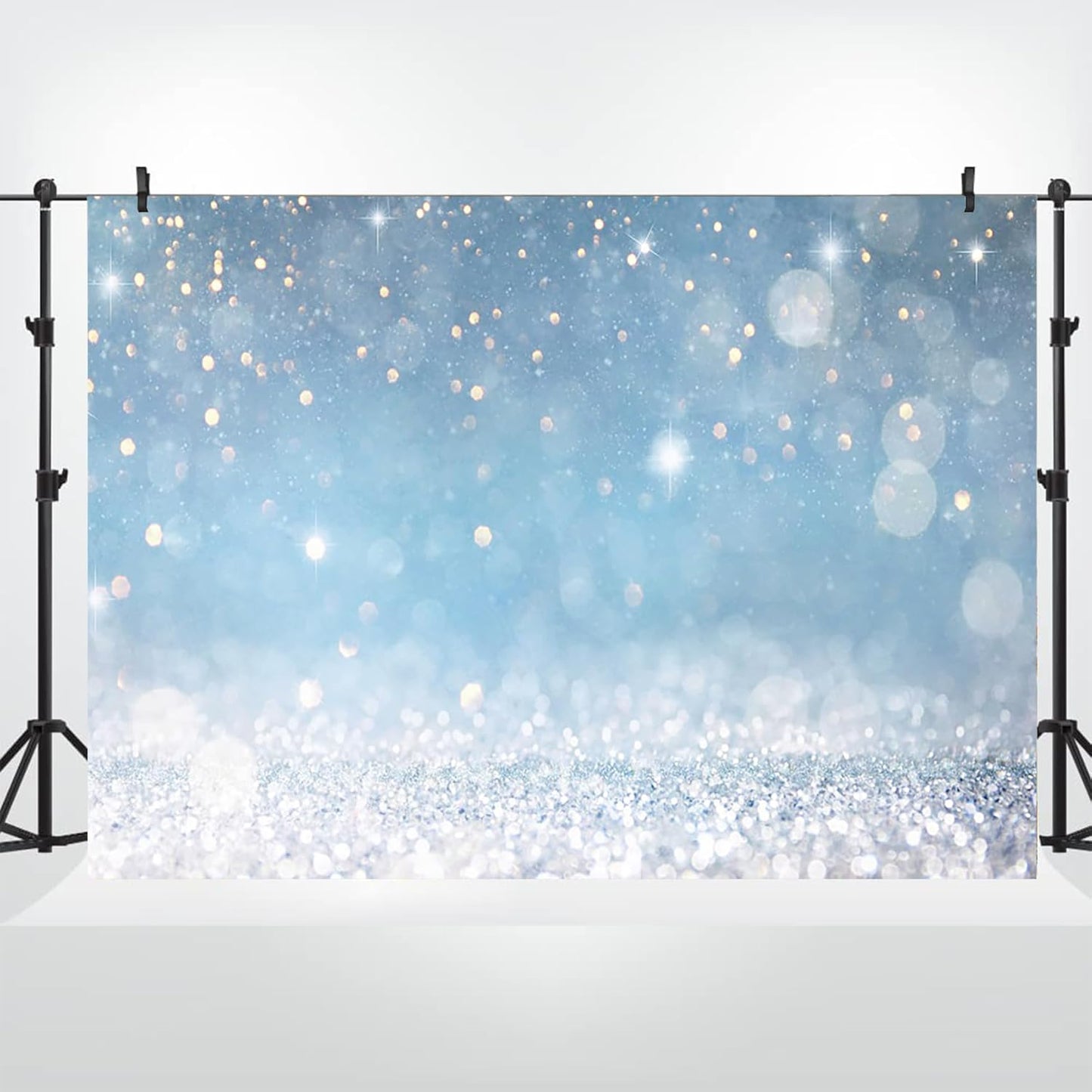 10x6.5ft Blue Bokeh (Not Glitter) Backdrops Birthday Party Abstract Golden Sparkling Spots Photography Background Baby Shower Wedding Prom Graduation Party Bokeh Decor Banner Photoshoot Props