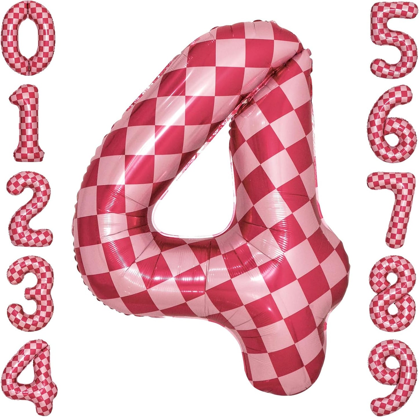 40 Inch Pink Checkered 4 Balloon Large Hot Pink Number Balloons for Girls 4th Birthday Decorations Pink Number 4 Balloon