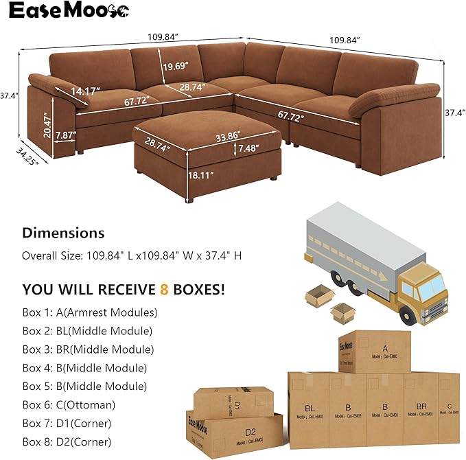 EASE MOOSE Sectional Modular Sofa, Luxury FSC Certified Chenille Comfty Deep - Image 2