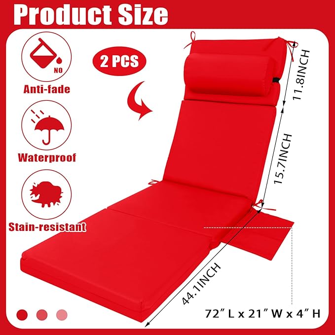 Wenqik 2 Pcs Outdoor Chaise Lounge Cushion - Image 2